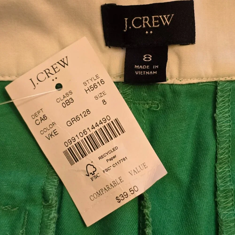 🏷️ NWT  🏷️ J CREW Green Chino Shorts  sz 8   🏷️ NWT  🏷️ - Picture 6 of 6